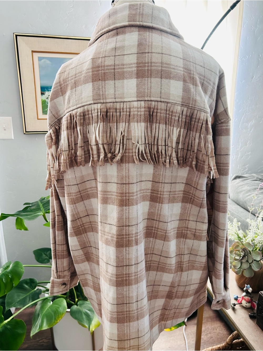 Vanilla Bay neutral plaid shacket (shirt jacket)